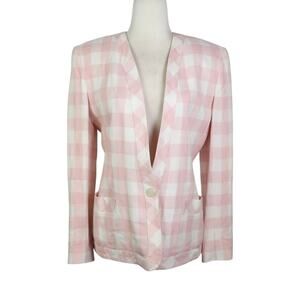 Vintage 80s JH Collectibles Pink and Cream Check Plaid Blazer Jacket 6